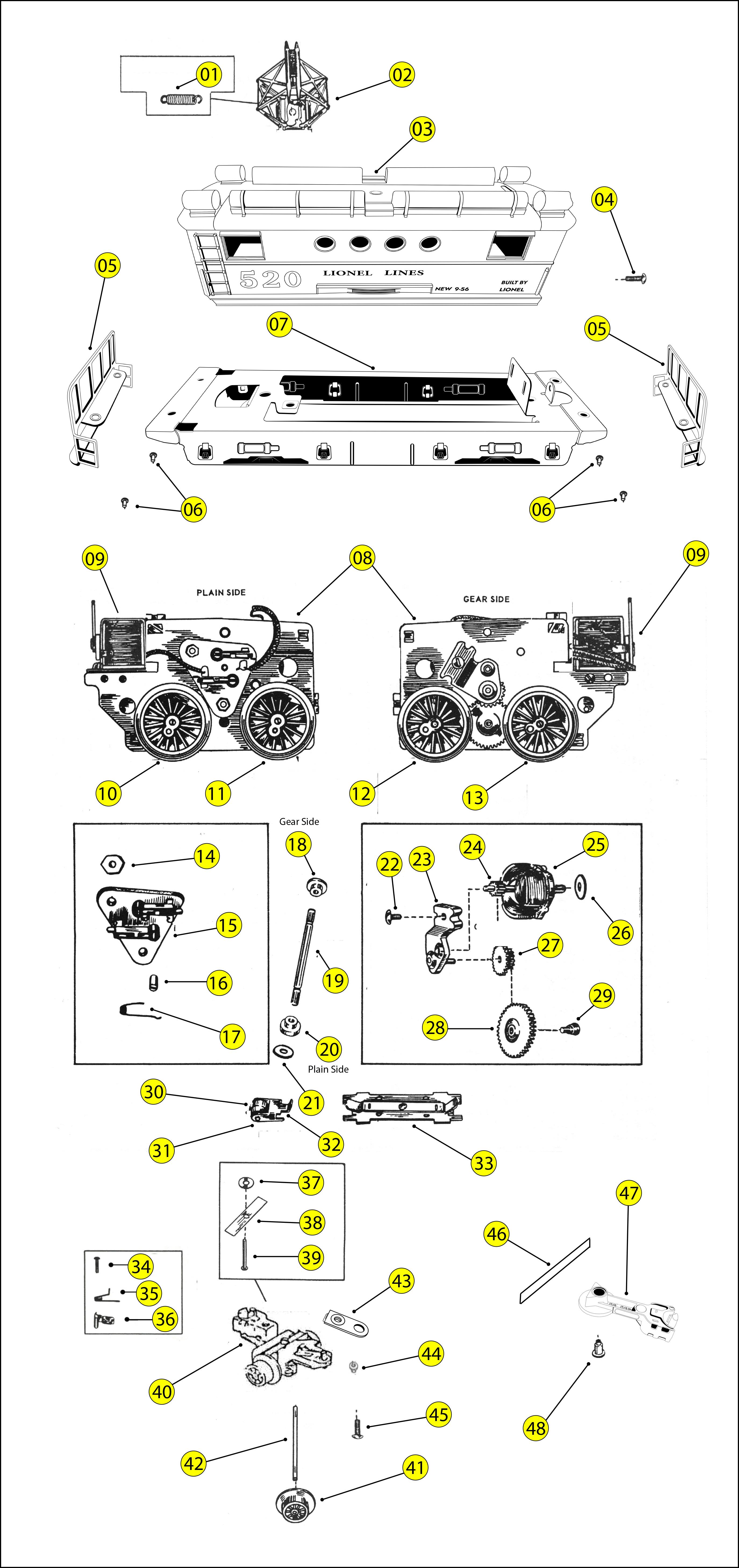 Lionel 520 520-25 Parts List and Exploded Parts Diagram