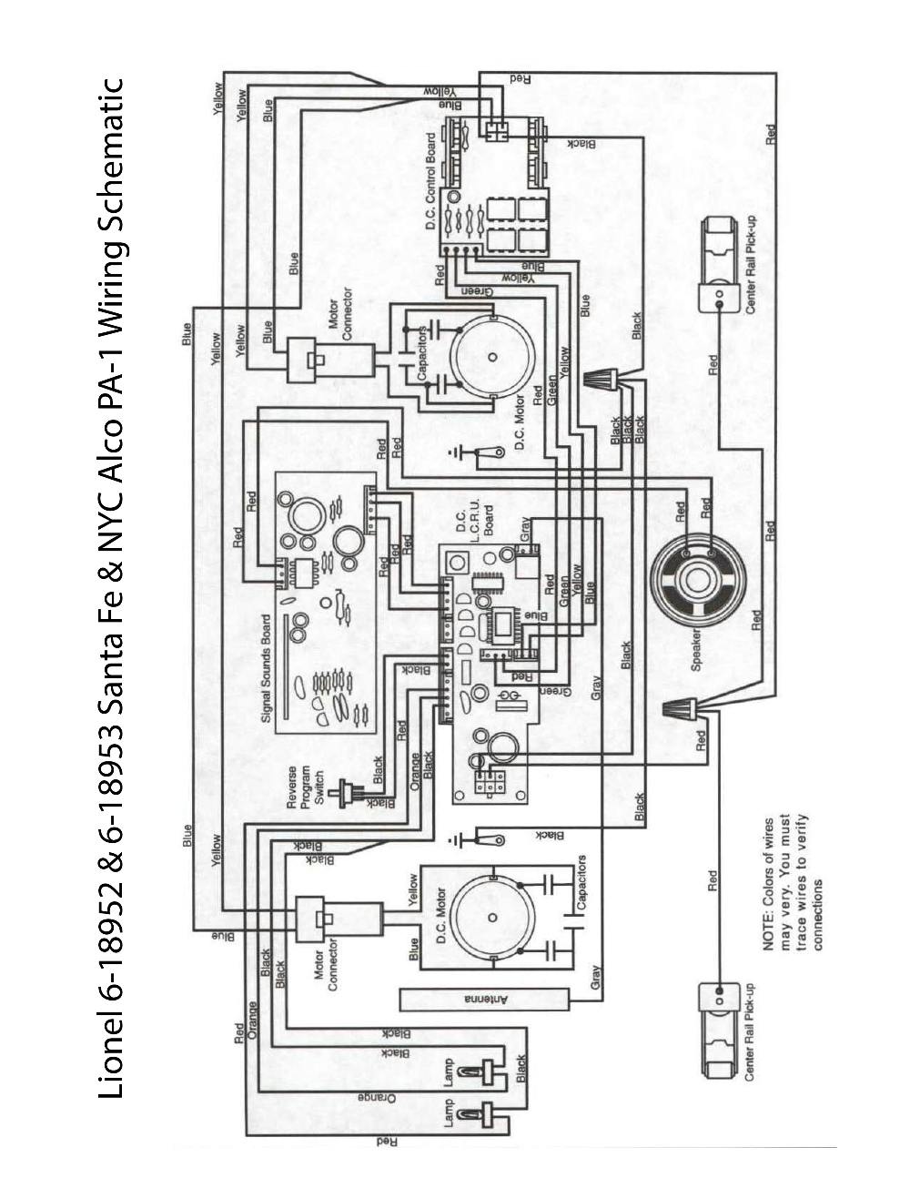 Lionel LTI 6-18952 & 6-18953 Santa Fe & NYC Alco PA-1 Schematic Wiring Diagram