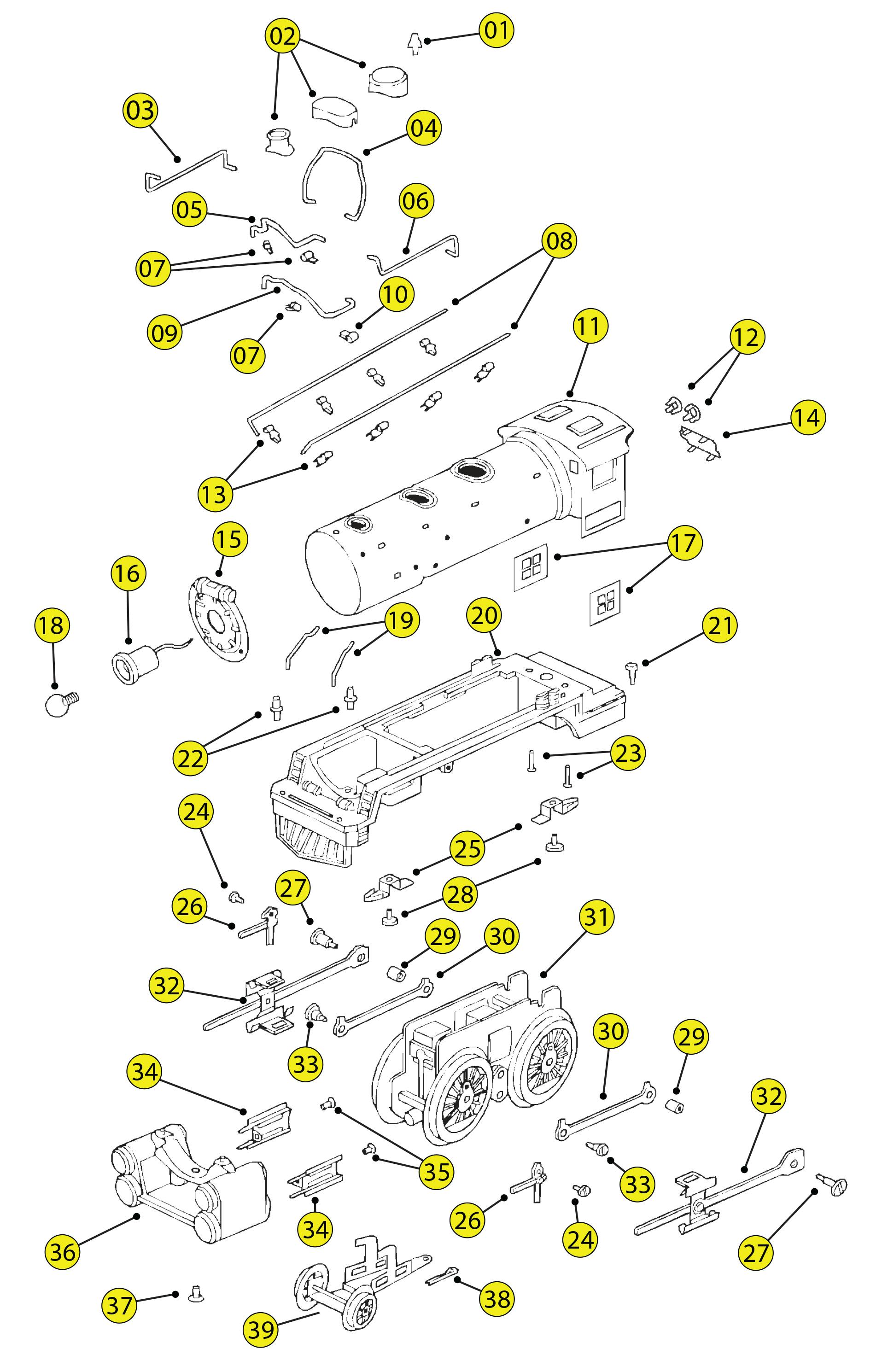Lionel Prewar Standard Gauge 384E Parts List and Exploded Parts Diagram