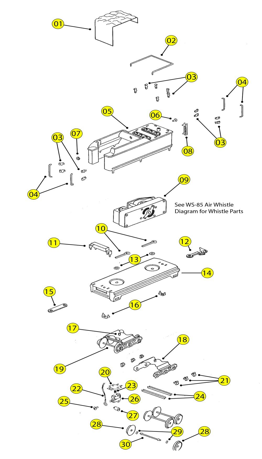 Lionel Prewar 392W Steam Tender Explode View Parts Diagram