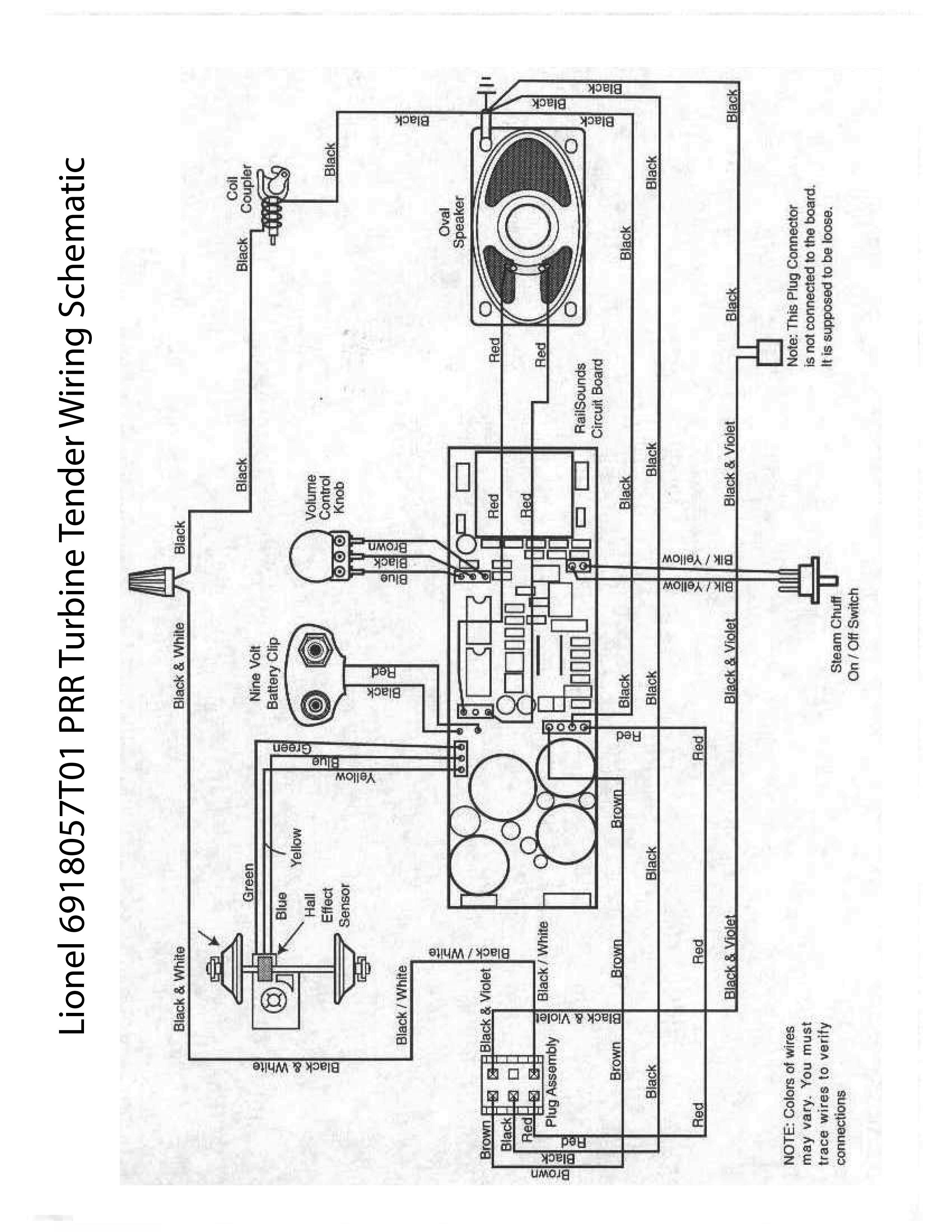 Lionel LTI 6918057T01 PRR Steam Turbine Tender Wiring Schematic